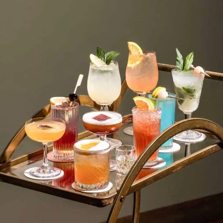 a trolley of cocktails at love fish restaurant in Barangaroo Sydney