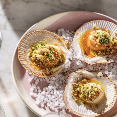 Plate of dressed scallops