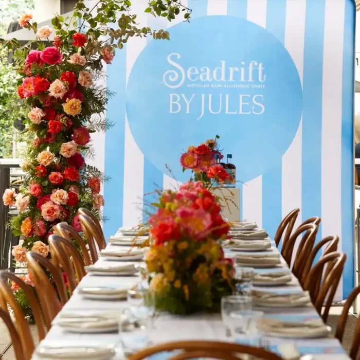 Table decorated for a private event including fresh flowers