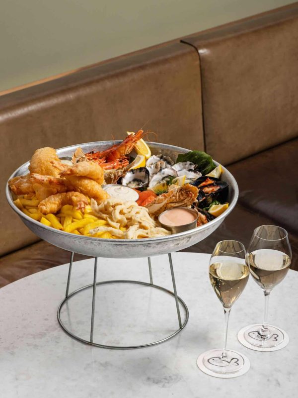 Harbourside Seafood Platter with wine at love fish in Sydney