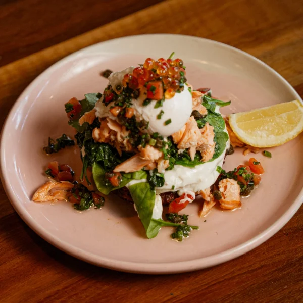 A plate of salmon rosti at love fish restaurant